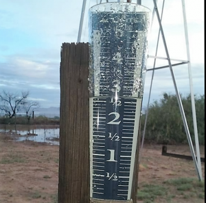 Contributed Photo/Courtesy Gerald and Leasa Schmidt: The rain gauge at Gerald and Leasa Schmidt’s residence registered 2.5 inches Tuesday morning. 