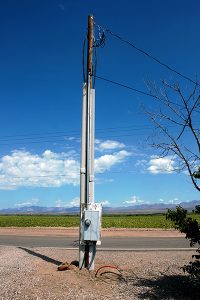 Jon Johnson Photo/Gila Valley Central: This utility pole replaced one that broke when a low power line was snagged by a semi-truck.
