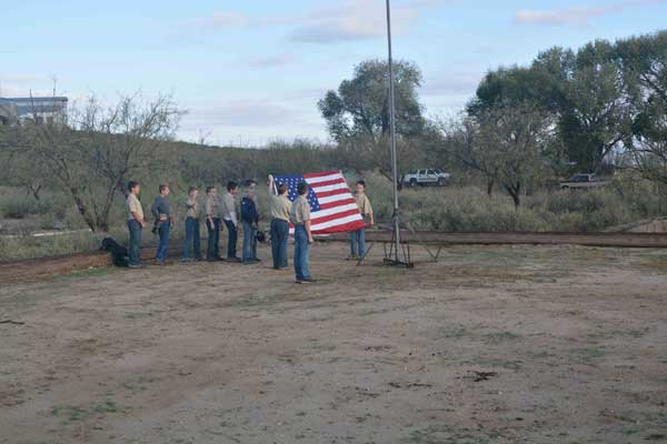 Contributed Photo: Tiger scouts perform a flag raising ceremony. 