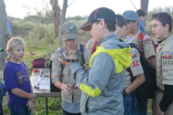 Contributed Photo: A Boy Scout gets personal with a snake. 