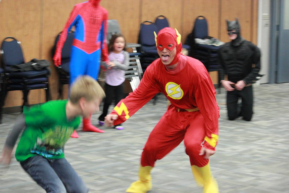 Eric Burk Photo/Gila Valley Central: The Flash, portrayed by Executive Choir President Darius Martindell, led the children in several variants of tag.