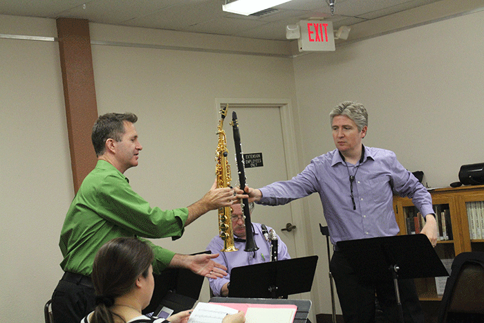 Brooke Curley Photo/ Gila Valley Central: Christopher Creviston on left, and Joshua Gardner, on right, display the subtle differences between the clarinet and the saxophone.