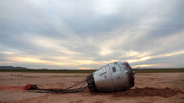 Contributed Photo/Courtesy Aimee Madsen: A space capsule from a repurposed cement mixer drum lies in the desert near I-10.